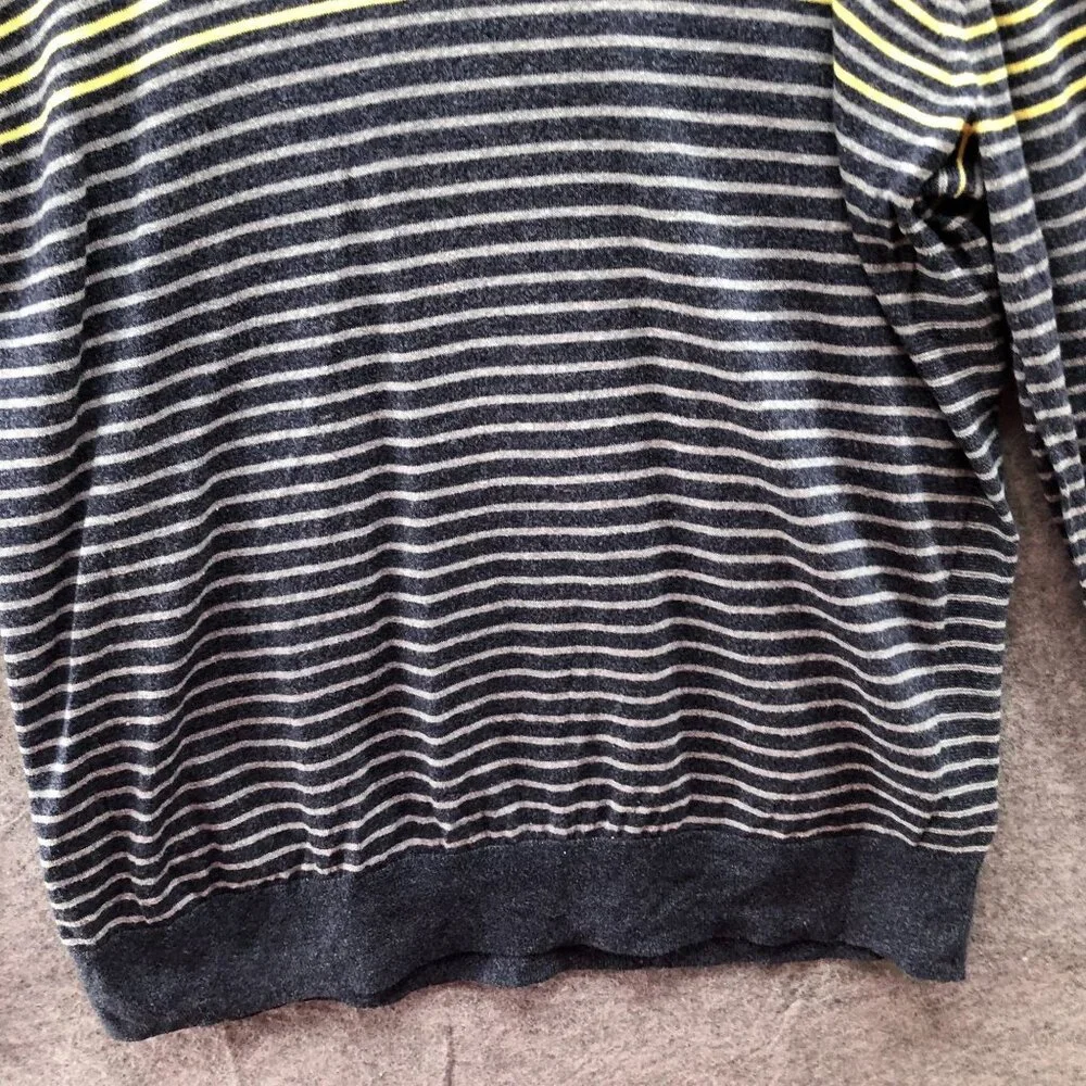 Banana Republic Cotton Sweater Mens XL Gray‎ Yellow Crewneck Striped Lightweight